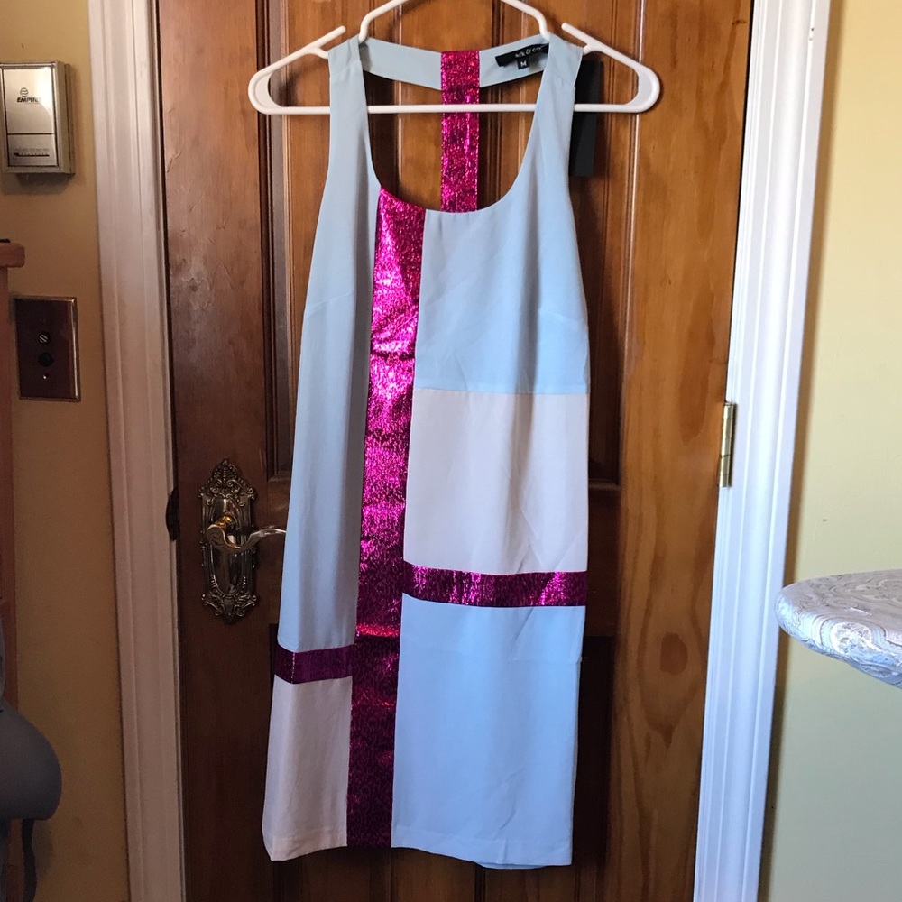 NWT light blue, cream, hot pink sparkle dress